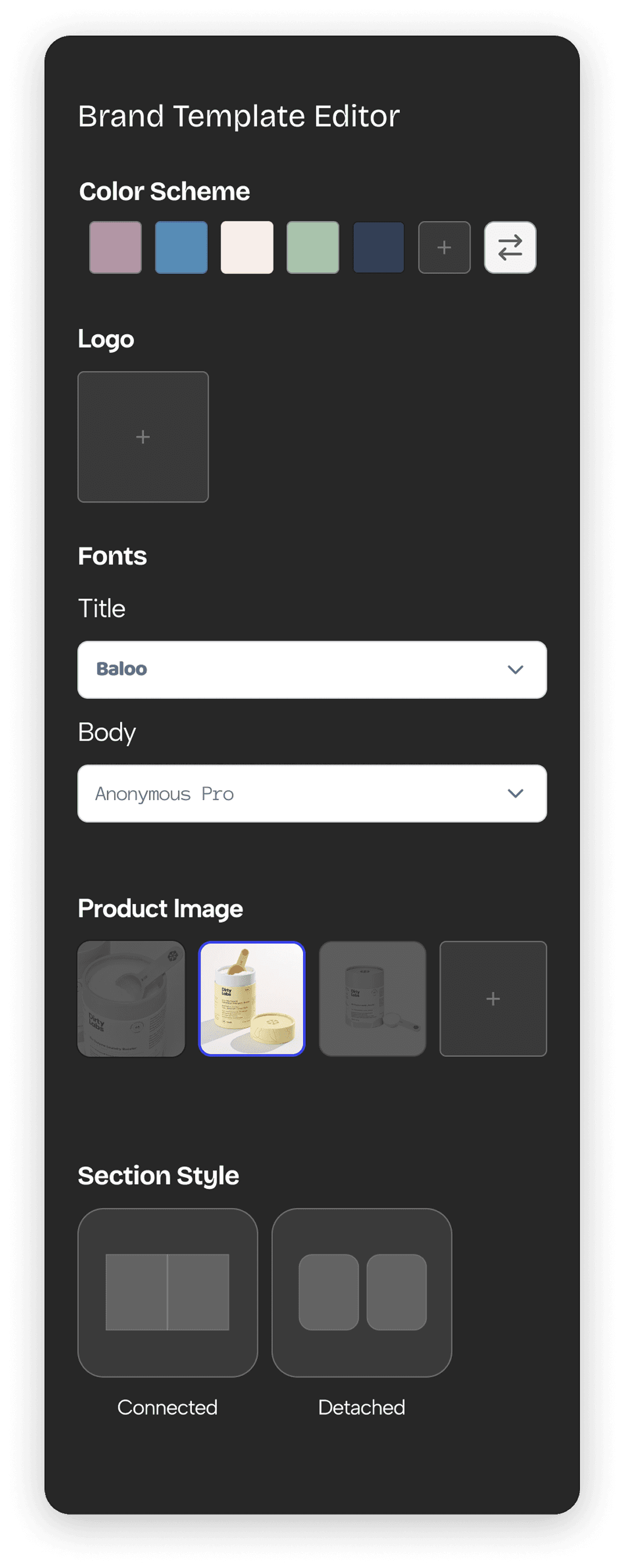 Customizable influencer brief template showing how to adjust brand colors, fonts, logos, and layout to match brand identity using Content Recipe's editor.
